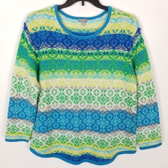 J.Jill Women  Wool Blend Fair Isle Sweater Size L Petite Pullover Crew Neck - Picture 1 of 6